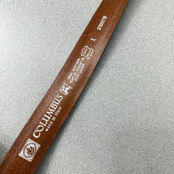 Columbus Leather Belt Mens Size Large Silver Buckle 1.5in Made in Italy Stitched - Picture 4 of 8